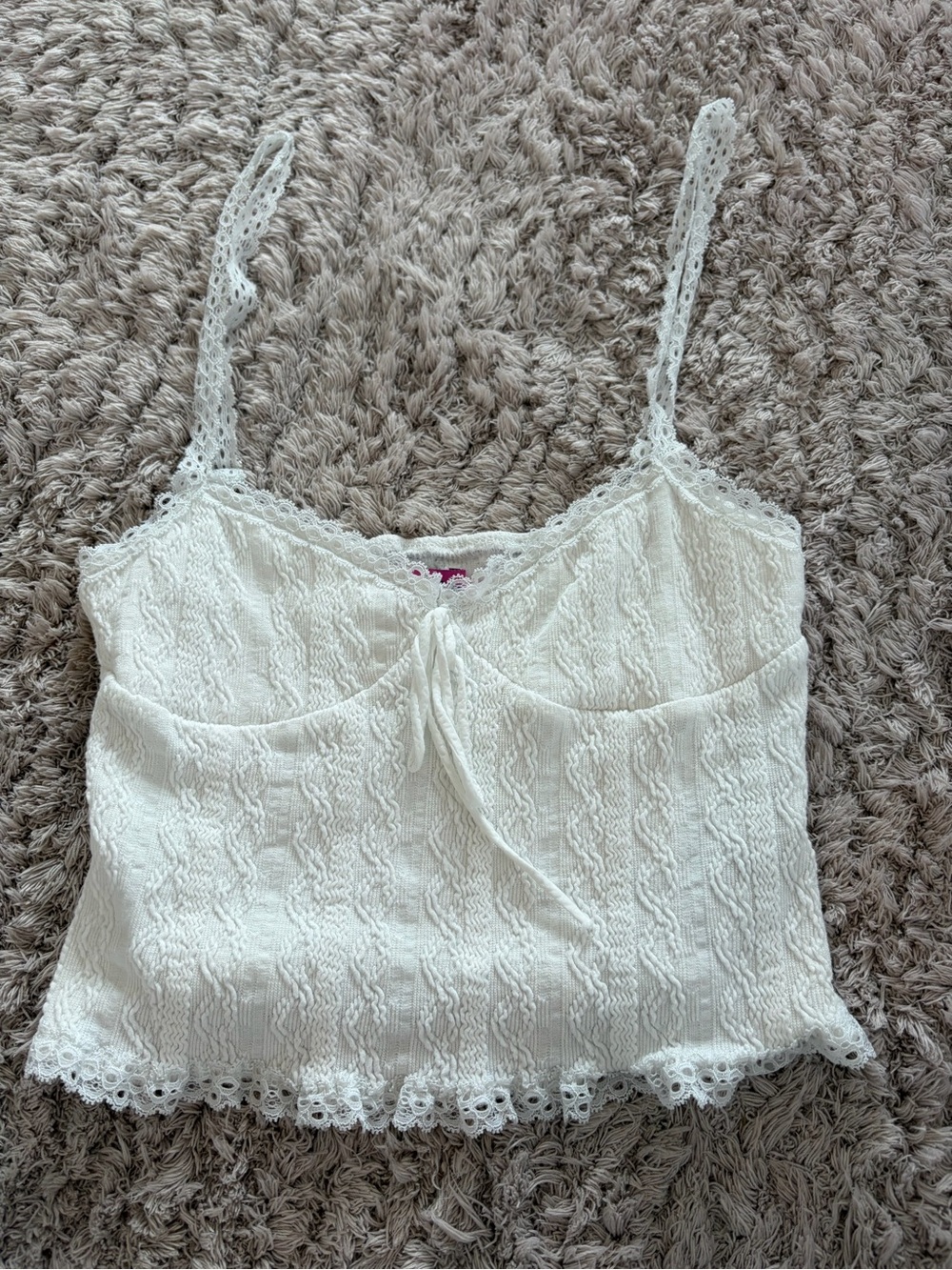 Edikted White Lace Camisole Crop Tank Top